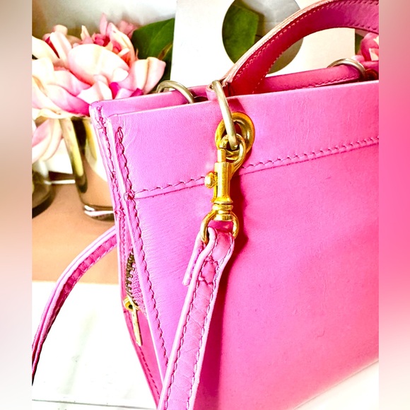 RELISTED Vintage Celine Triomphe Pink Leather Handbag Shoulder Bag - Picture 2 of 15